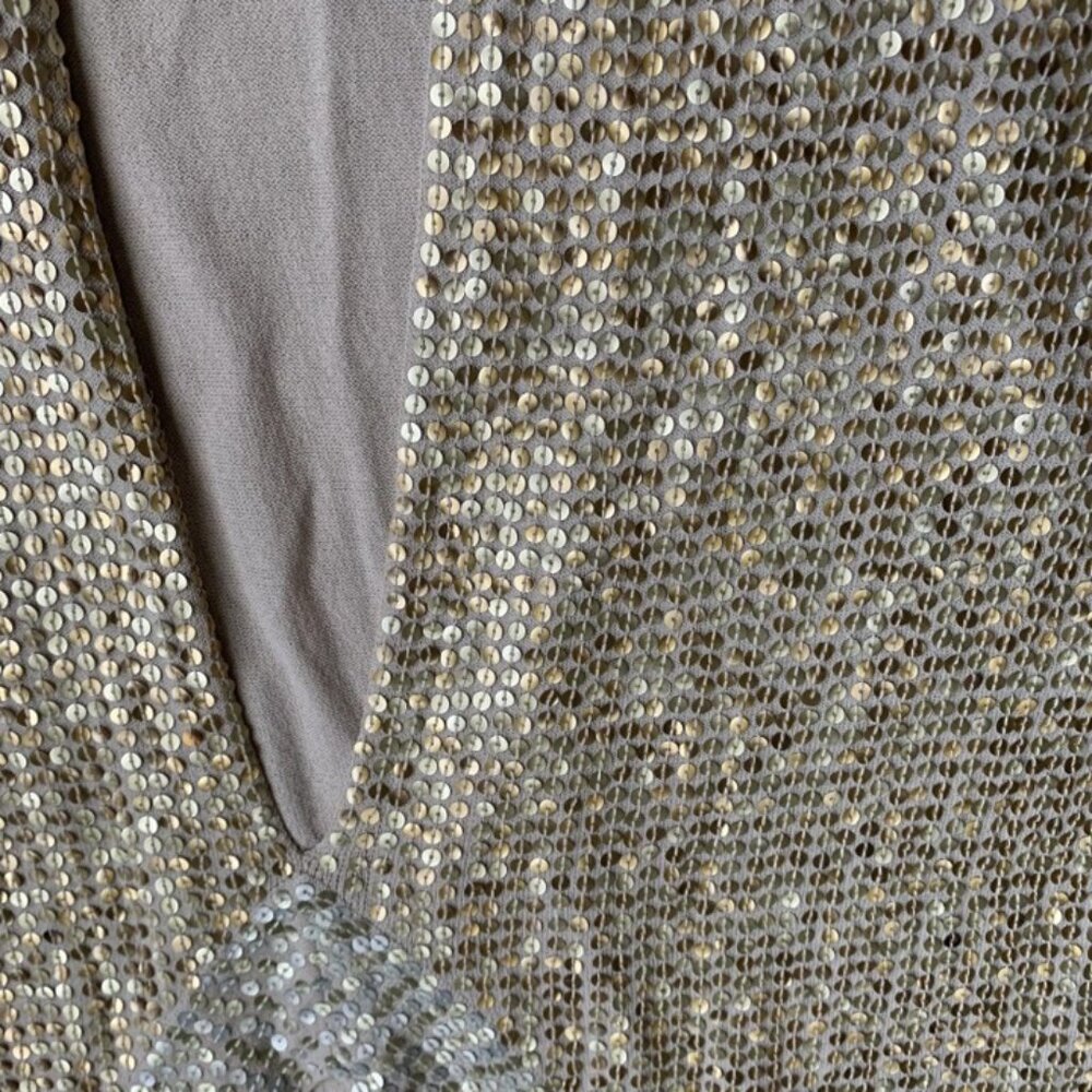 Chico’s Gold/Silver Sequin Embellished Poncho Cardigan Topper Vest Glam Sparkle - Picture 6 of 13